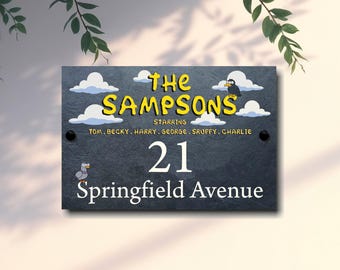 Letrero de pizarra personalizado estilo caricatura para casa / Placa personalizada con el nombre de la familia
