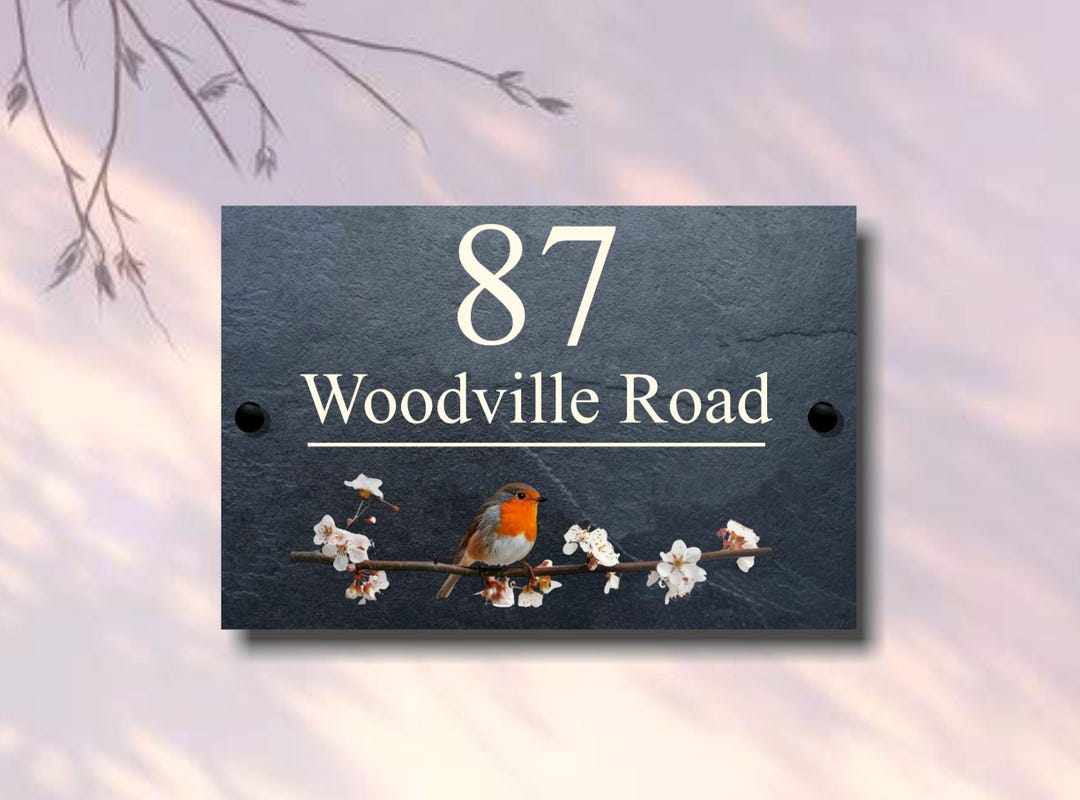 Robin Slate Robin Slate House Sign, Bird Design, Custom Address Plaque - Etsy UK