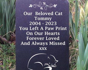 Natural Slate Pet Cat Sleeping Silhouette Memorial Grave Marker Headstone 3 Sizes FS1