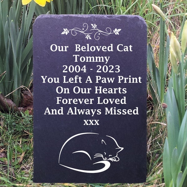 Natural Slate Pet Cat Sleeping Silhouette Memorial Grave Marker Headstone 3 Sizes FS1