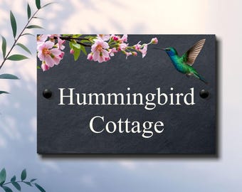 Letrero de pizarra personalizado con colibrí para casa – Placa de dirección personalizada