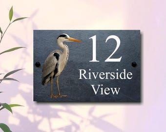 Letrero de pizarra Heron para casa – Placa con nombre personalizada estilo cottagecore