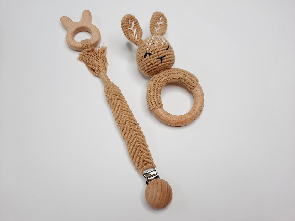 Cadena de chupete de madera brown crochet y dentiador de | Etsy