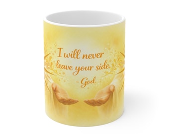 Christian Mug | Golden Hands Sunburst Scripture, Faith Message
