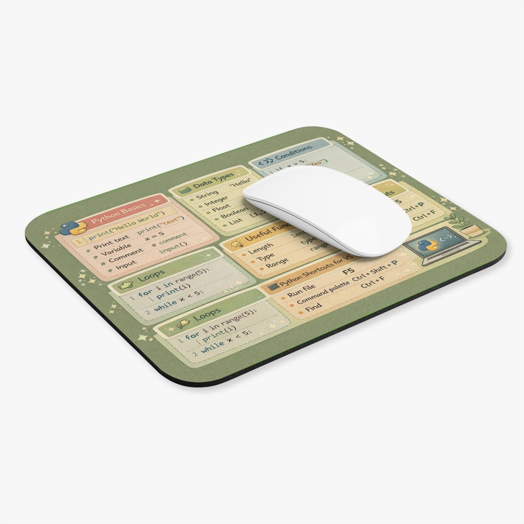 Python Cheat Sheet Mouse Pad | Programming Reference, Code Shortcuts - Etsy