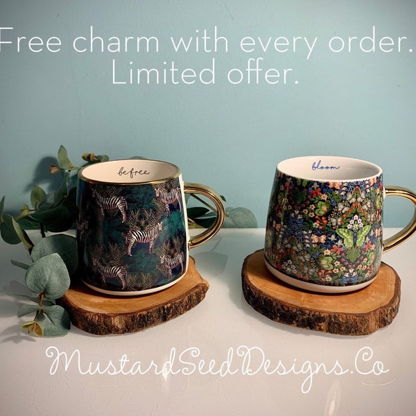 Secret inspirational message Mug with golden handle | Coffee Mug, Tea Cup | Teacher Gift | Special Mug | Floral Mug | Nature Mug| Safari Mug