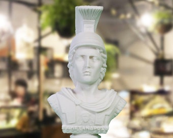 Alexander The Great Head Bust – Greek Cast Marble Statue, 11.2" Tall, Handmade In Greece