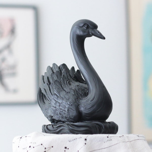 Black Swan Statue Bird Figurine Marble Altar Statue, 20cm-8in