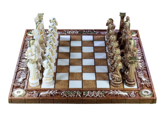 Large Chess Set Greek Mythology Characters Statue Sculpture Chess Board  Decor