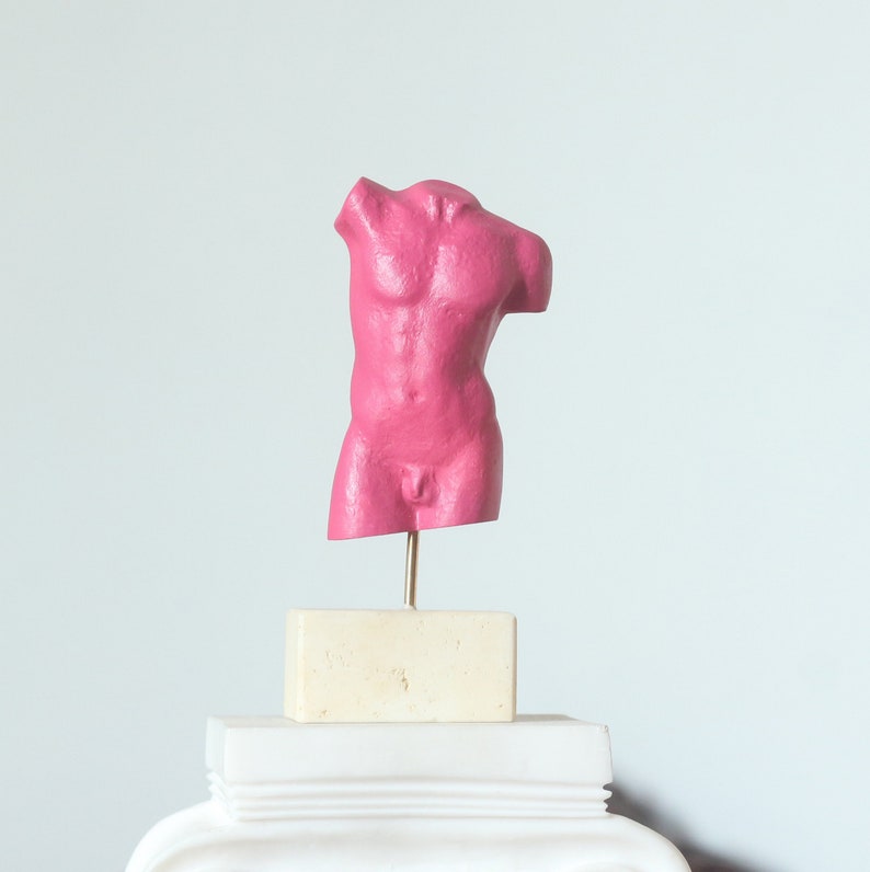 Nude Male Sculpture Pink Hand Painted Erotic Figurine, 5.5 image 1