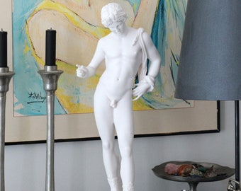 Adonis Statue Grec Dieu De La Beauté Sculpture en Marbre, 63cm-25in