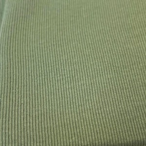 Cotton Jersey Fabric Ribbing, 2x2 Stretch Rib Knit Cuffing Waistband Material, 300 GSM Cotton Elastane Rib Knitted & Dyed In UK. Sage