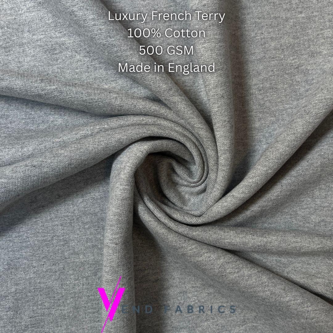 French Terry Cotton Fabric, Heavy Weight Sweatshirt Fleece, Grey Marl 100%  Cotton, Luxury Heavy Fabric for Tracksuits Hoodies Sweater