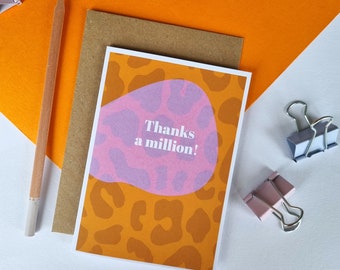 Thanks you leopard print greeting card | Eco-friendly modern minimalist bright animal print thanks a million card | Original thank you card