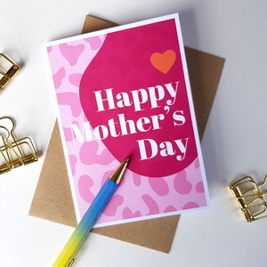 Happy Mothers Day card, Mum, Mom, Mam card, bright colourful abstract modern minimal typographic animal leopard print card Mothering Sunday image 1
