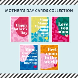 Happy Mothers Day card, Mum, Mom, Mam card, bright colourful abstract modern minimal typographic animal leopard print card Mothering Sunday image 7