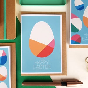Easter card bundle, set of 3 Easter egg cards, Midcentury modern Geometric Scandi Pastel Colourful Bright Fun Stylish Greeting Cards blue image 3