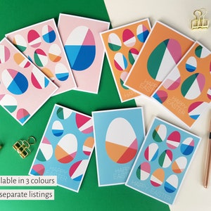 Easter card bundle, set of 3 Easter egg cards, Midcentury modern Geometric Scandi Pastel Colourful Bright Fun Stylish Greeting Cards blue image 9