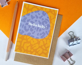 Hello baby, eco-friendly modern minimalist colourful animal print card, New Baby, Welcome to the World, Newborn Baby Girl, Baby Boy, unisex