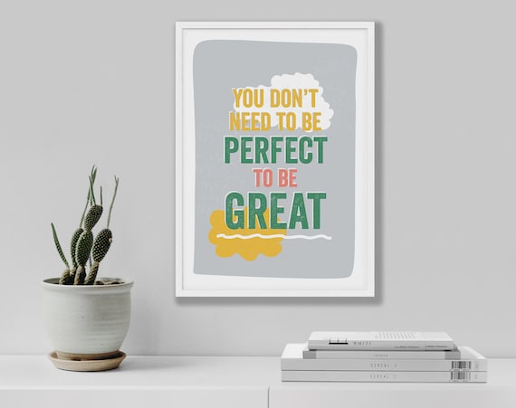 Motivational typographic woodblock retro print You don’t need to be perfect, Typography poster, Inspiring quote, Teenager feel good wall art