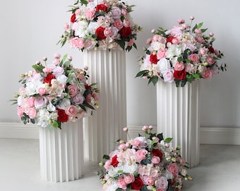 Rosa Blumen Hochzeit Blumen Top Tischdekoration Hochzeit Centerpiece Künstliche Blumenkugel Outdoor Hochzeit DekorationEn Hochzeit Arrangement