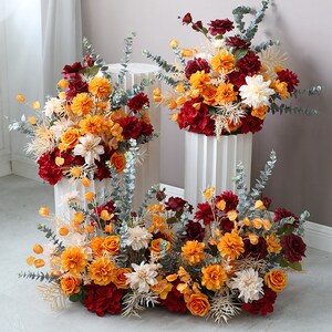 2PCS de Wedding Archway Flower Corner Swag Outdoor Wedding Backdrop Orange Floral Table Runner Bridal Shower Decor Floral Arch Arrangement