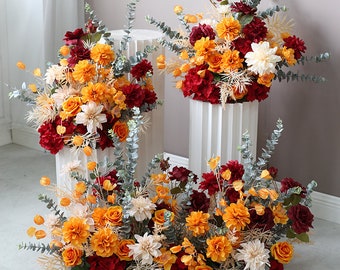 2PCS of Wedding Archway Flower Corner Swag Outdoor Wedding Backdrop Orange Floral Table Runner Bridal Shower Decor Floral Arch Arrangement