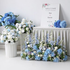 Centro de mesa de flor azul Centro de mesa floral Centro de mesa de boda Pieza central de flores grande Bola de flores de seda, flor de mesa Arreglo de boda