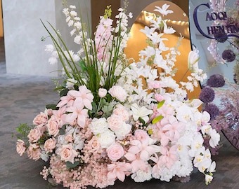 Blush Pink & White Birthday Flower Arrangement, Elegant Floral Centerpiece, Romantic Party Decor, Wedding / Baby Shower Floral Display