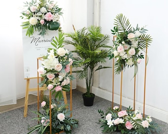 Rosa Blume Hochzeit Bogen Blume Girlande Arrangement Tisch Blume Runner Party Dekor Gang Läufer Shop Eröffnung Hochzeitsdekoration