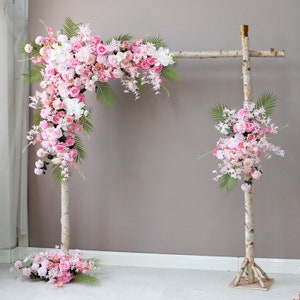 Fleur d’arche de mariage, Coin de mariage Swag, Toile de fond de mariage en plein air, Chemin de table floral rose Douche nuptiale Décor d’arche florale Arrangement