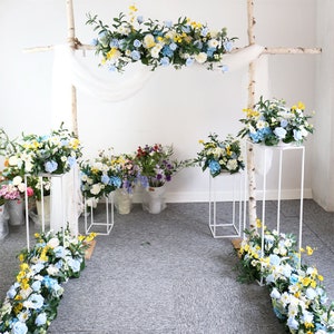 Flor azul boda arco mesa centro de mesa flor guirnalda arreglo mesa flor corredor fiesta decoración Aisle corredor al aire libre boda