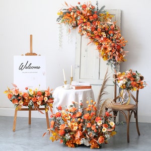 Otoño Floral Arco Swag Boda Arco Telón de fondo Naranja Flor Bouquet Arreglos Decoración Rincón Floral Ceremonia Swag Evento Decoración de fiestas