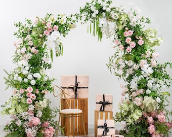Arche de mariage de fleurs artificielles avec support, arche de mariage de verdure pour cérémonie, arrangement floral, décoration florale de mariage en plein air
