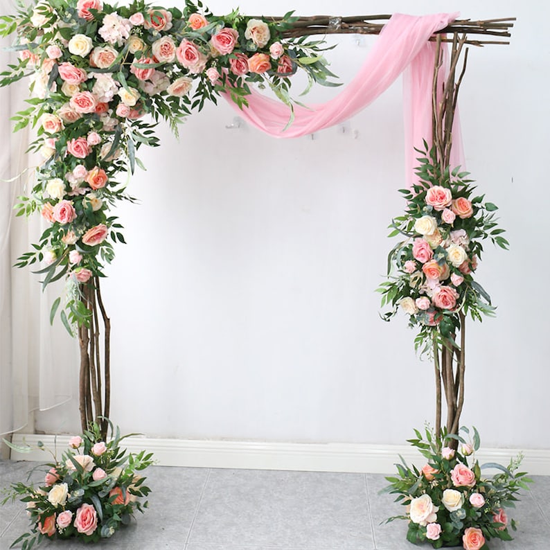 Wedding Archway Flower, Wedding Corner Swag, Outdoor Wedding Backdrop, Pink Floral Table Runner Bridal Shower Decor Floral Arch Arrangement image 3