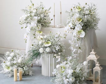 White Silk Flower Arrangement, Wedding Aisle Decor, Table Centerpiece