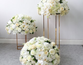 White Centerpieces for Wedding Top Table Decorative Artificial Rose Flower Ball Outdoor Wedding Decor Arrangement Road Lead Flower ball
