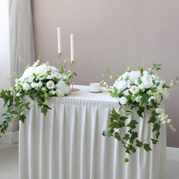Trouwboog Bloemen, bloemenboog, 2 stks kunstmatige pioen bloem swag, bloemen swag kunstbloemen met witte pioen en groene bladeren for bruiloft boog huis voordeur muur (Color : Bianco