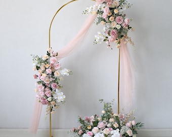 Pink Flowers Arch Swag Wedding Arrangements Artificial Orchid Floral Archway Backdrop Decoration Eucalyptus Greenery Ceremony Party Decor