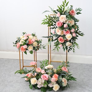 Wedding Archway Flower, Wedding Corner Swag, Outdoor Wedding Backdrop, Pink Floral Table Runner Bridal Shower Decor Floral Arch Arrangement image 2