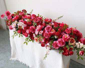 Arco di fiori fucsia Archi di nozze per cerimonia Sfondo di fiori Runner da tavola floreale Festa in giardino Decorazioni per corridoi di nozze Disposizione floreale