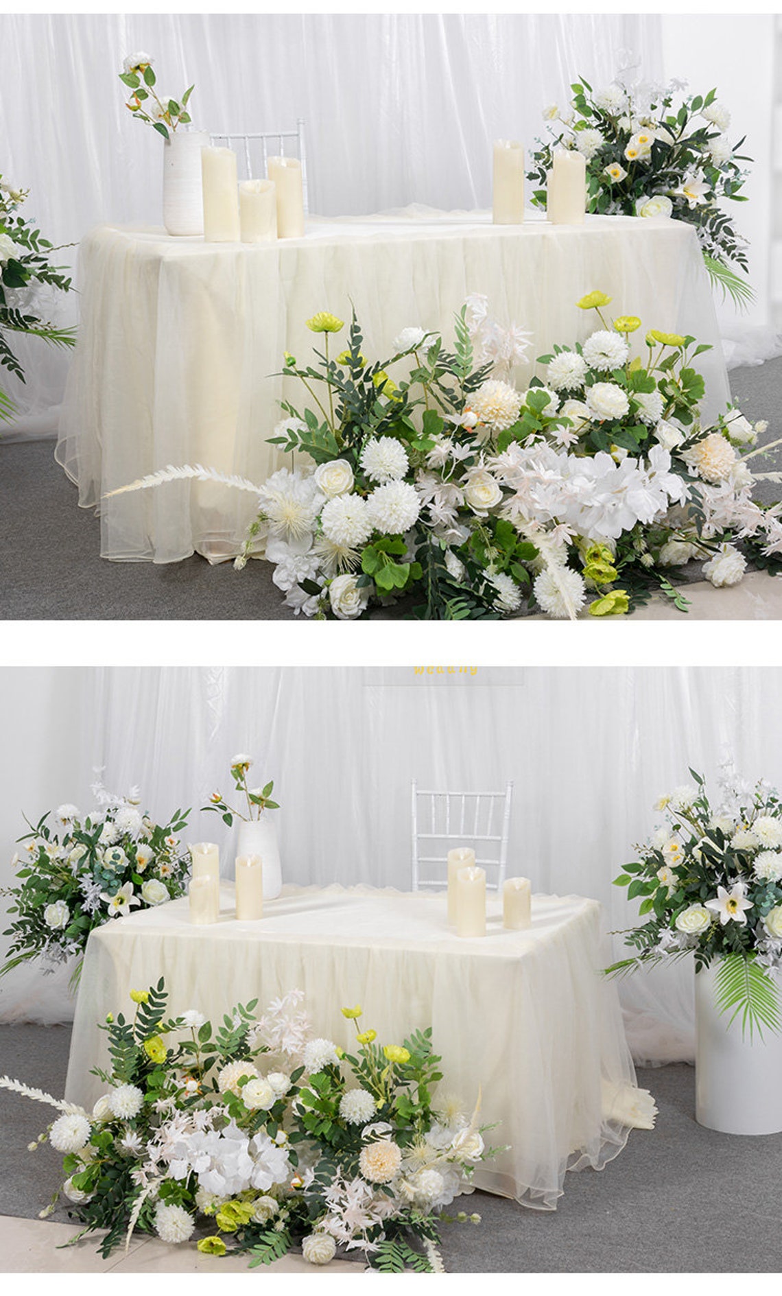 White Silk Wedding Flower Arrangement: Table Runner, Centerpiece Decor ...