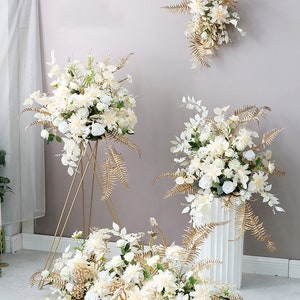 Gold Champagner Blumen Tisch Tisch Centerpieces Hochzeit Bogen Kulisse Arrangements Florale Ecke Dekoration Zeremonie Swag Event Party Dekor