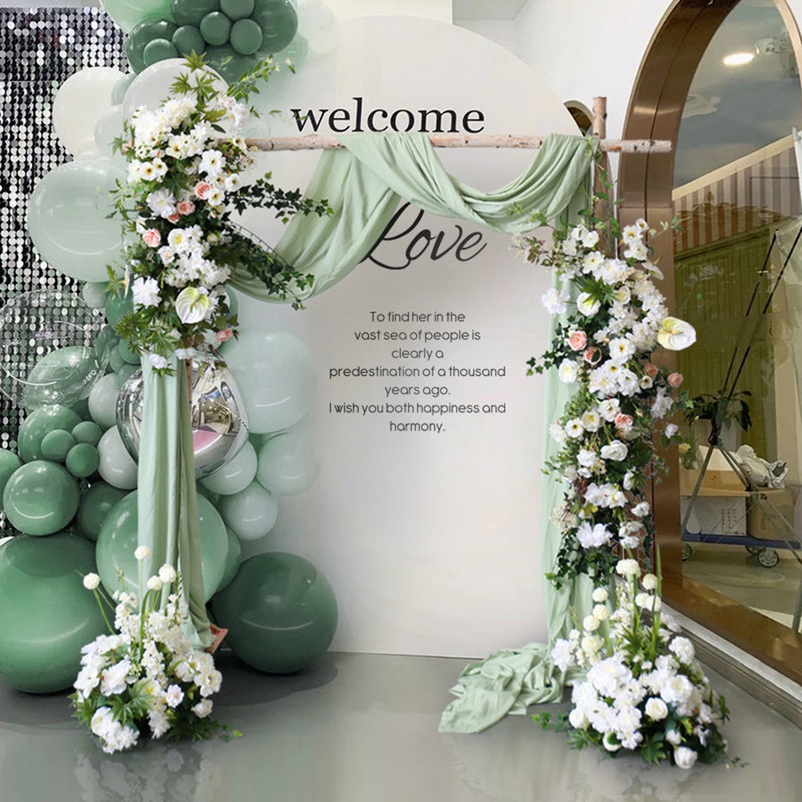 White Floral Swag Greenary Wedding Arch Flowers Flores Etsy
