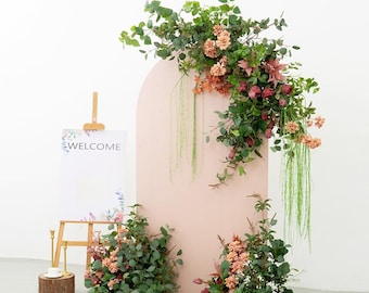 Arche de mariage de fleurs artificielles, arches de mariage de verdure pour la cérémonie Arrangement floral de toile de fond de mariage en plein air