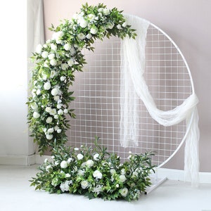 Fiore bianco con verde Arco di nozze Fiori e composizioni Angolo Swag Sfondo di nozze Runner da tavolo floreale Decorazione ad arco floreale