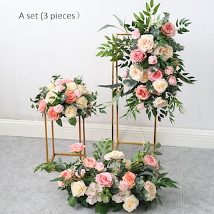 Wedding Archway Flower, Wedding Corner Swag, Outdoor Wedding Backdrop, Pink Floral Table Runner Bridal Shower Decor Floral Arch Arrangement A set ( 3 pieces)