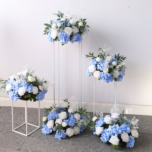 Centrotavola di fiori artificiali blu in seta per matrimonio, decorazione da tavolo, centrotavola per matrimonio, centrotavola personalizzato con fiori artificiali per matrimonio