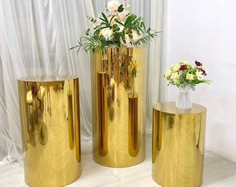 Gold Plated Wedding Metal Flower Stand Geometric Centerpiece Stand Party Decor Floral Display Stand Metal Dessert Table Pillar