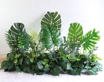 Feuilles vertes tropicales en soie, décoration de chemin de table de mariage